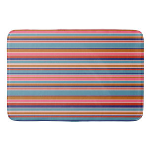 Horizontale strepen blauw roze terracotta retro badmat