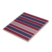 Horizontale strepen, Bourgogne, blauw van de marin Tegeltje (Zijkant)