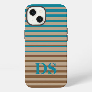 Horizontale Strepen Bruin & Blauw Monogram iPhone 13 Hoesje