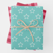 Horizontale Strepen Gingham sterren Wrapping Paper (In situ)
