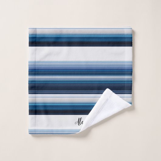 Horizontale strepen in blauw wit grijs bad handdoek (Wasdoekje)
