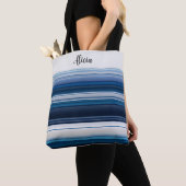Horizontale strepen in blauw wit grijs tote bag (Dichtbij)