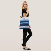 Horizontale strepen in blauw wit grijs tote bag (Op model)