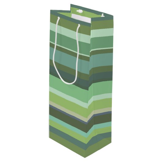 Horizontale strepen met olijfgroen wijn cadeautas (Voorkant Gekanteld)