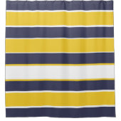Horizontale strepen, mosterdgeel, blauw van de mar douchegordijn (Voorkant)