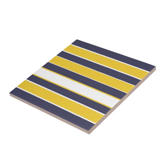 Horizontale strepen, mosterdgeel, blauw van de mar tegeltje (Zijkant)