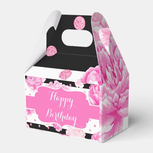 Horizontale Strepen Roze Bloemen Waterverf Verjaar Bedankdoosjes (Achterkant)
