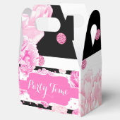 Horizontale Strepen Roze Bloemen Waterverf Verjaar Bedankdoosjes (Geopend)