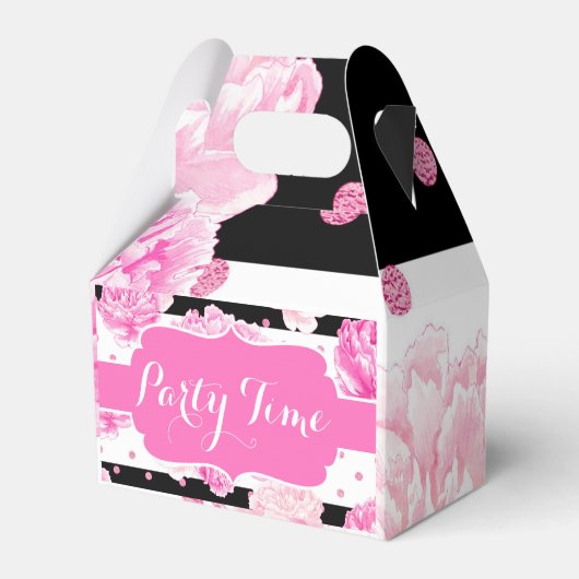 Horizontale Strepen Roze Bloemen Waterverf Verjaar Bedankdoosjes (Voorkant Zijde)