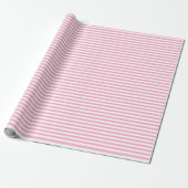 Horizontale strepen roze & wit cadeaupapier (Uitgerold)