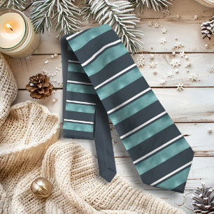 Horizontale Stripe Patroon Blauwgroen ID862 Stropdas