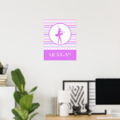 Horizontale Stripes Ballerina Dancer met monogram Poster (Thuiskantoor)