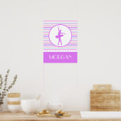 Horizontale Stripes Ballerina Dancer met monogram Poster (Keuken)