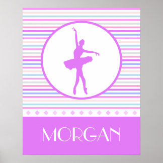 Horizontale Stripes Ballerina Dancer met monogram Poster