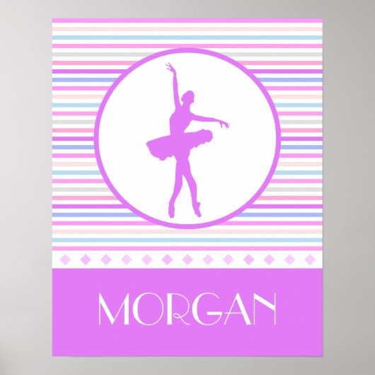 Horizontale Stripes Ballerina Dancer met monogram Poster (Voorkant)