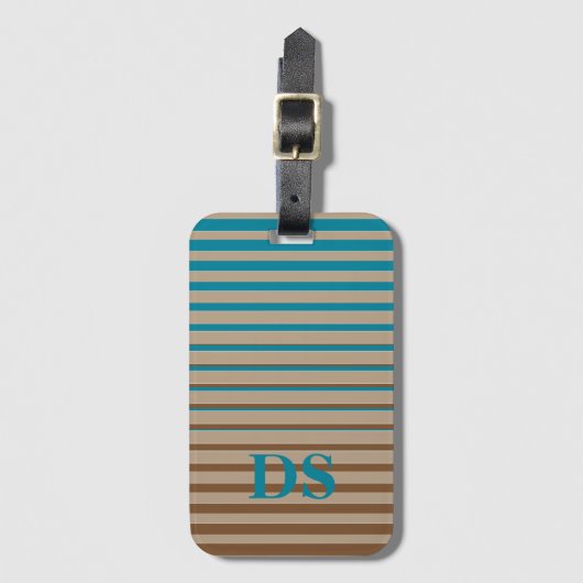 Horizontale Stripes Bruin- en Blauw Monogram Bagagelabel (Voorkant (verticaal))