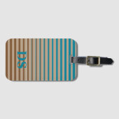 Horizontale Stripes Bruin- en Blauw Monogram Bagagelabel (Voorkant (horizontaal))
