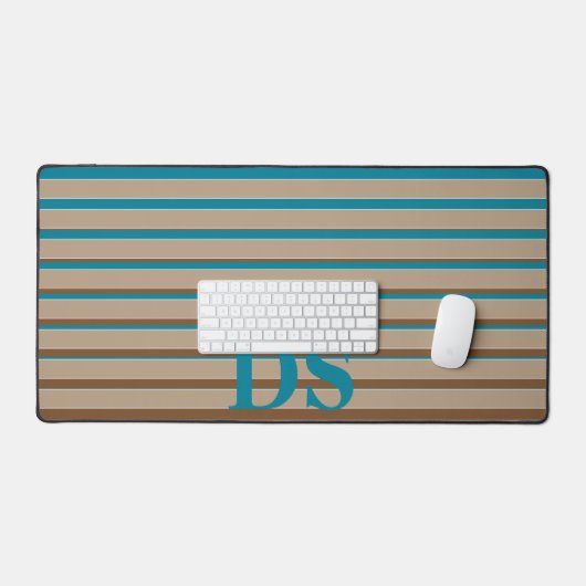 Horizontale Stripes Bruin- en Blauw Monogram Bureaumat (Keyboard & Muis)