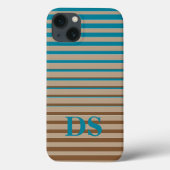 Horizontale Stripes Bruin- en Blauw Monogram Case-Mate iPhone Case (Achterkant)