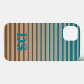 Horizontale Stripes Bruin- en Blauw Monogram Case-Mate iPhone Case (Achterkant (horizontaal))
