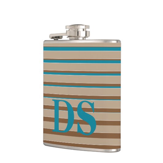 Horizontale Stripes Bruin- en Blauw Monogram Heupfles (Links)