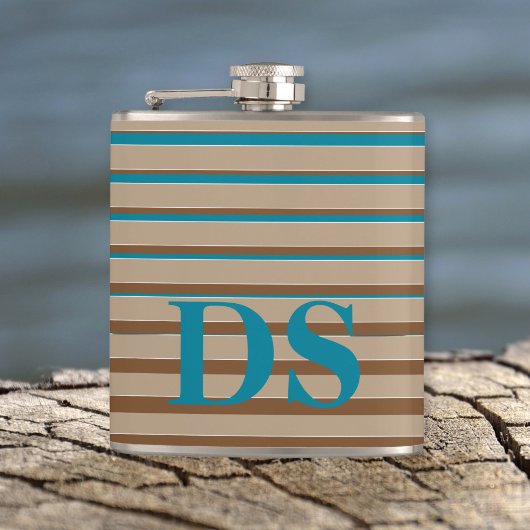 Horizontale Stripes Bruin- en Blauw Monogram Heupfles