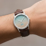 Horizontale Stripes Bruin- en Blauw Monogram Horloge<br><div class="desc">Een stijlvol horloge met horizontale strepen in bruin,  beige en blauw in een moderne,  minimalistische ontwerpstijl met een aanraking van strandvibes.</div>