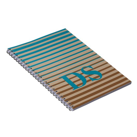 Horizontale Stripes Bruin- en Blauw Monogram Notitieboek (Rechterzijde)