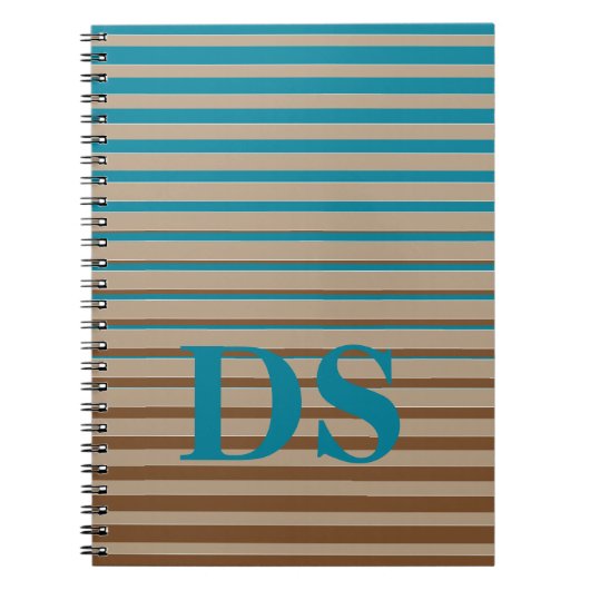 Horizontale Stripes Bruin- en Blauw Monogram Notitieboek (Voorkant)