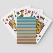 Horizontale Stripes Bruin- en Blauw Monogram Pokerkaarten (Achterkant)