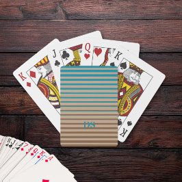 Horizontale Stripes Bruin- en Blauw Monogram Pokerkaarten