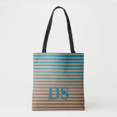 Horizontale Stripes Bruin- en Blauw Monogram Tote Bag (Voorkant)