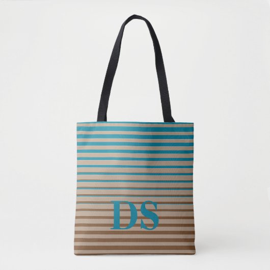 Horizontale Stripes Bruin- en Blauw Monogram Tote Bag (Voorkant)
