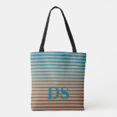 Horizontale Stripes Bruin- en Blauw Monogram Tote Bag (Achterkant)