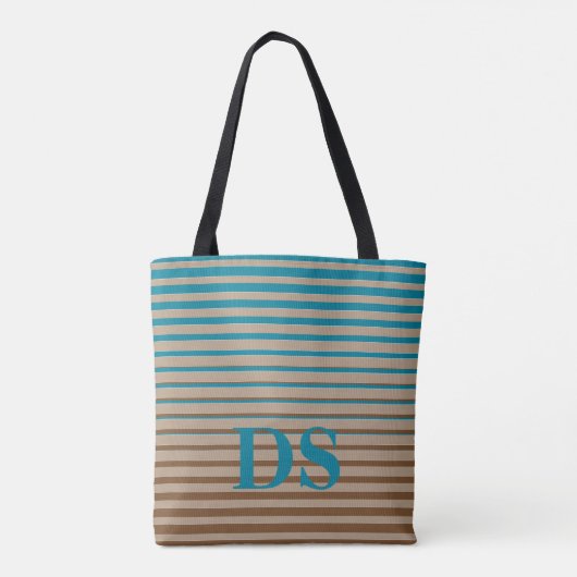 Horizontale Stripes Bruin- en Blauw Monogram Tote Bag (Achterkant)