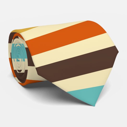 Horizontale Stripes Retro kleuren Blauw Geel Rood Stropdas (Opgerold)