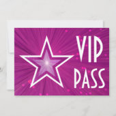 Horizontale uitnodiging voor roze Star 'VIP PASS' (Voorkant)