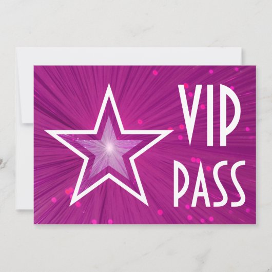 Horizontale uitnodiging voor roze Star 'VIP PASS' (Voorkant)