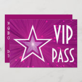 Horizontale uitnodiging voor roze Star 'VIP PASS' (Voorkant / Achterkant)