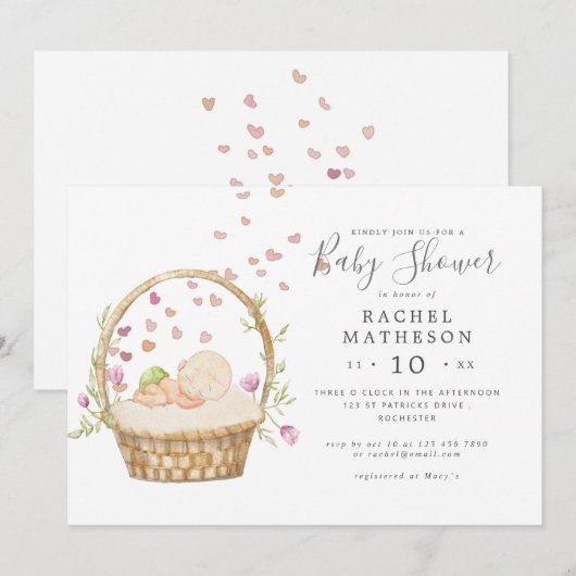 horizontale waterverf babyshower uitnodiging voor (Voorkant / Achterkant)