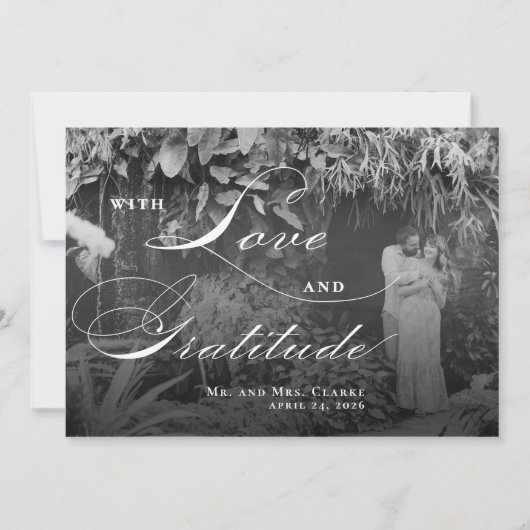 Horizontale zwart-wit platte bedankkaart (Voorkant)