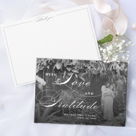 Horizontale zwart-wit platte bedankkaart