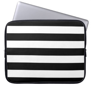 Horizontale Zwart-Wit Strepen Laptop Sleeve