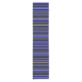 Horizontale zwarte, blauwe, witte barcode streep korte tafelloper (Voorkant)