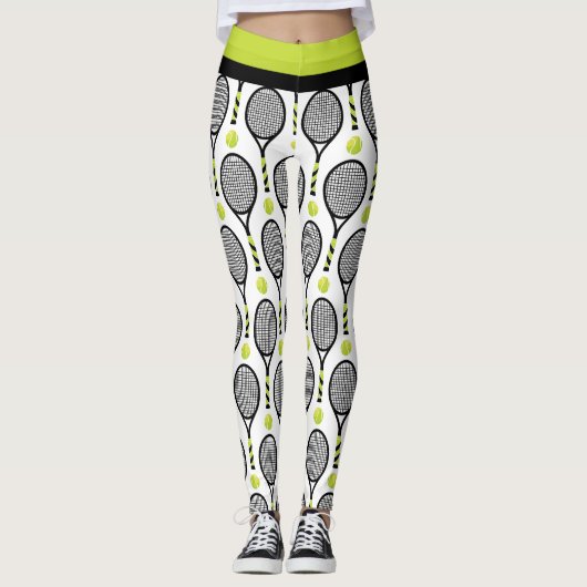 🎾 Horizontale Zwarte en groene tennis 🎾 Leggings (Voorkant)
