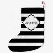 Horizontale zwarte en witte strepen kleine kerstsok (Achterkant)