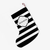 Horizontale zwarte en witte strepen kleine kerstsok (Achterkant (Hangend))