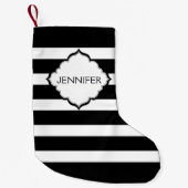 Horizontale zwarte en witte strepen kleine kerstsok (Voorkant)