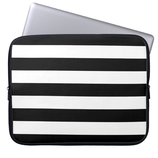 Horizontale zwarte en witte strepen laptop sleeve (Voorkant)