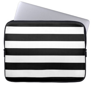 Horizontale zwarte en witte strepen laptop sleeve